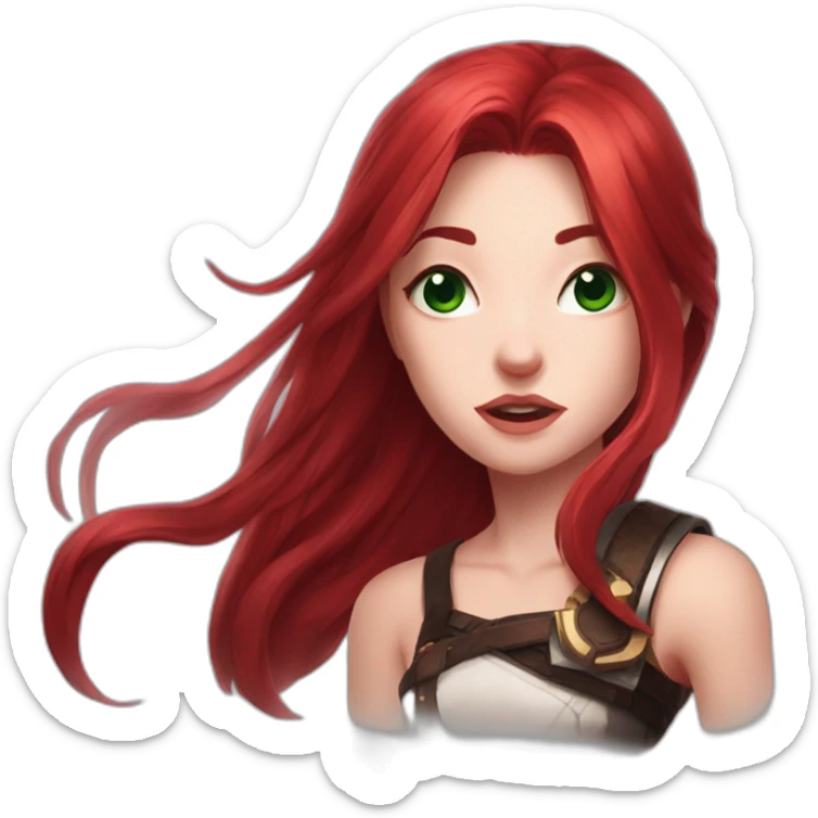 katarina from league of legends, red hair, eye scar sticker