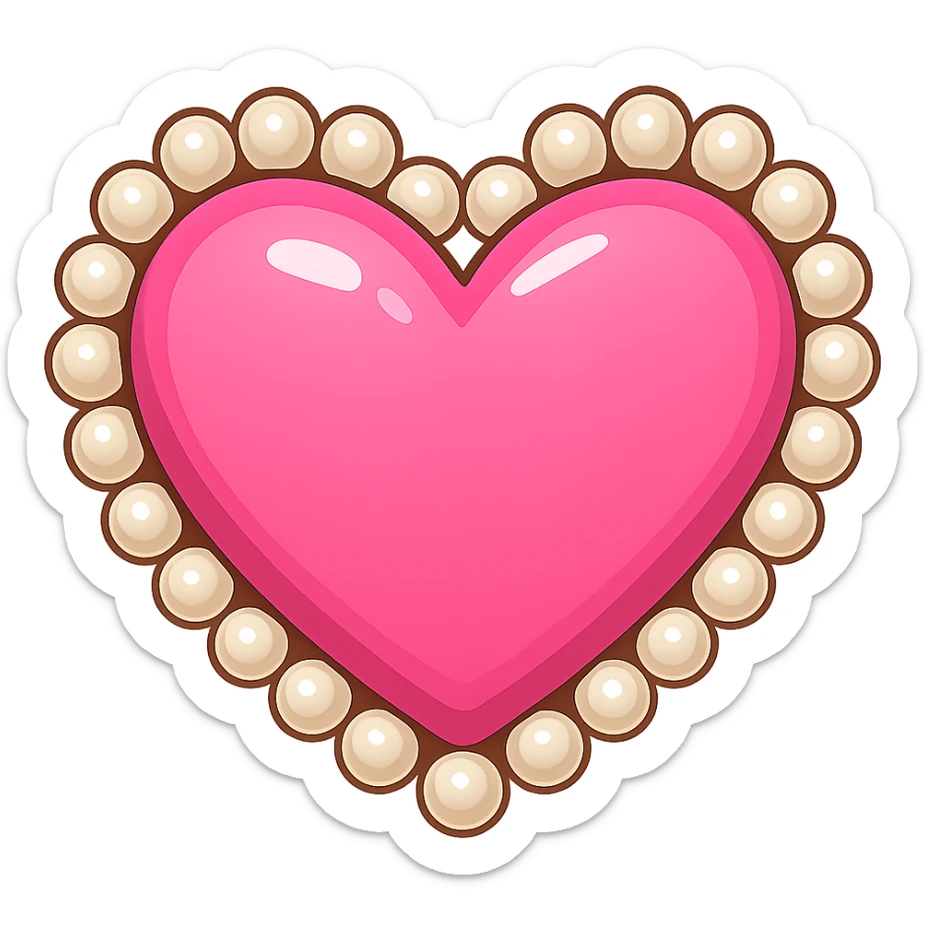 Create a pink heart with a pearl border in the style of emoji, with no background. The image should have a clean and simple emoji look with a pearl border around the heart. sticker