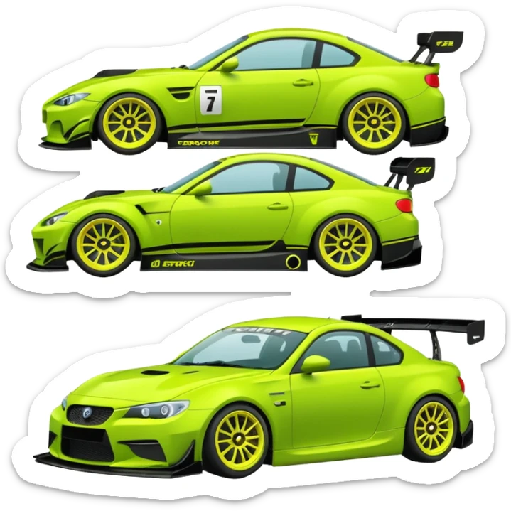 Emoji pack for R2 motorsport company, drift builds, motorsport parts, lime theme, just text on image sticker