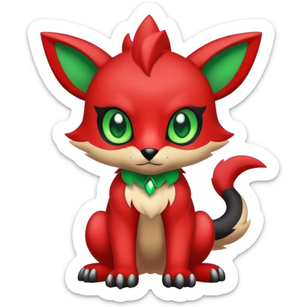 Cute cool black red animal hybrid Fakemon full body, green eyes,  sticker