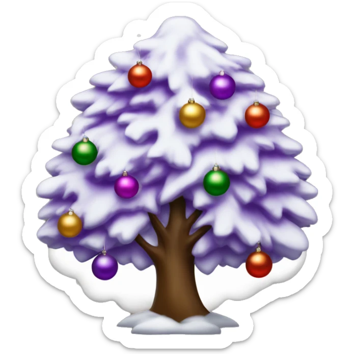 crea un árbol de navidad blanco con adornos morados y plateados sticker