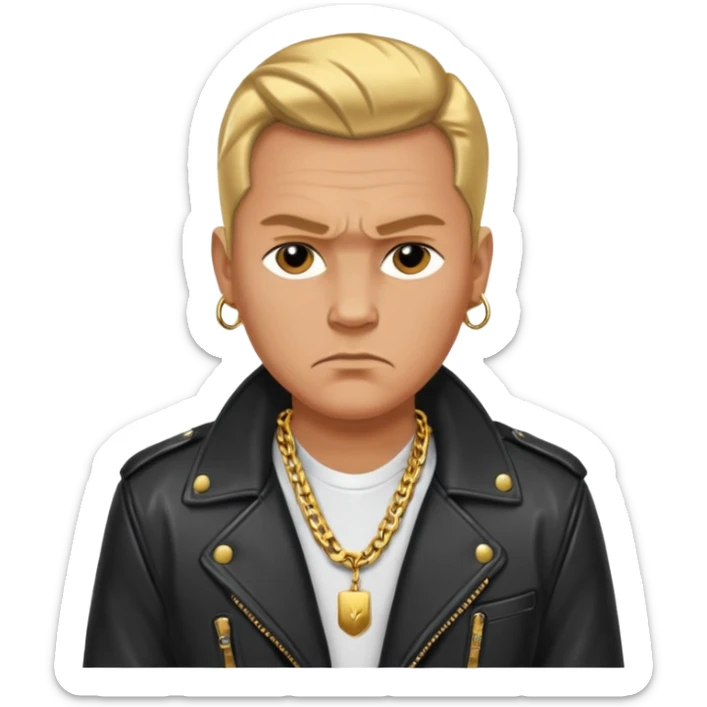 Russian 1990s gangster emoji, leather jacket, gold chain, serious face, cartoon style sticker