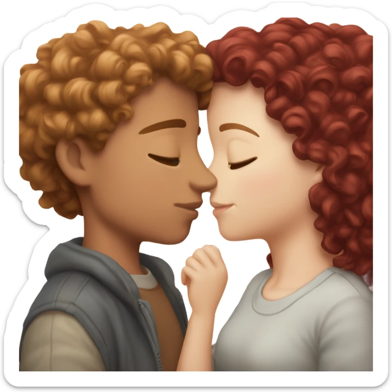 White boy with light brown short curly hair kissing burgundy hair white girl, they have close eyes  sticker