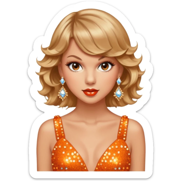Taylor swift wearing a vintage showgirl outfit with orange sparkles sticker