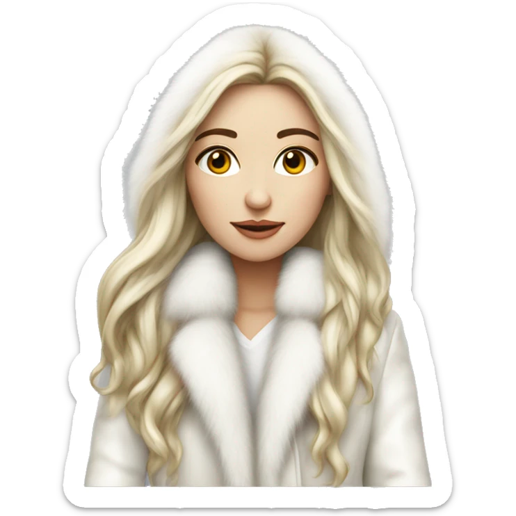 Realistic pretty Russian woman with long hair with white fur coat sticker