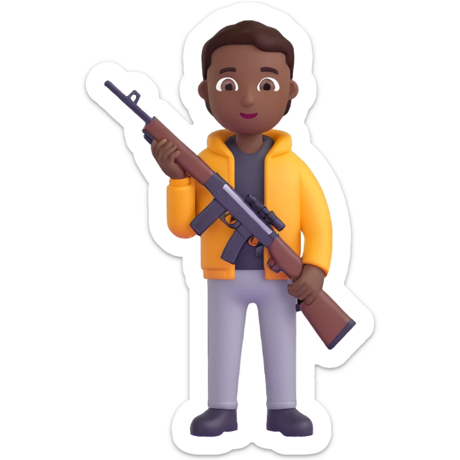black person holding a rifle, 3D emoji style sticker