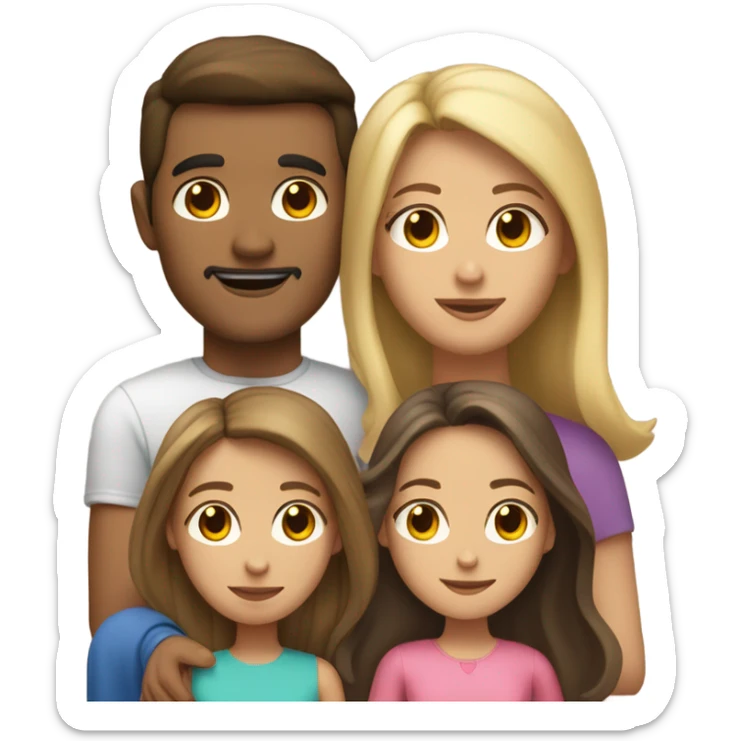 Puerto rican beard short brown hair  with blond long hair woman and brown long hair girl Family  sticker
