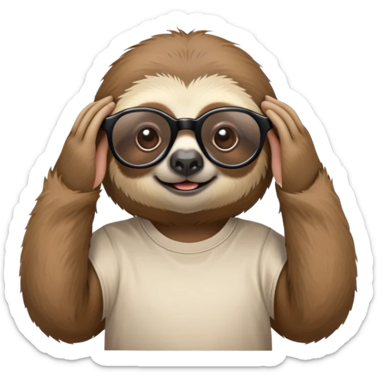 a sloth in a t-shirt that says “sonya” and with round thick glasses sticker