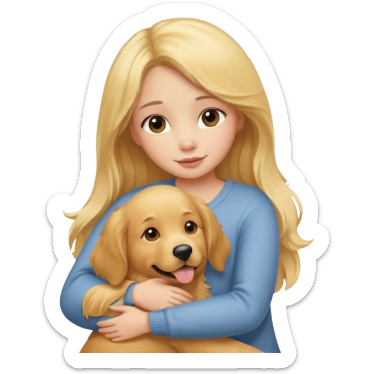 Garota loira fofa abraçando um Golden retriever  sticker