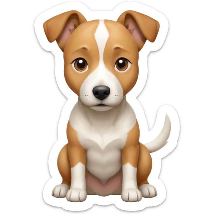 a full body facing front on of a buff white beagle cross jack russell terrier looking dog the size of a kelpie with light brown long ears resting on its face and a light brown patch above one eye and a large snout. the rest of the dog is completely white.  sticker