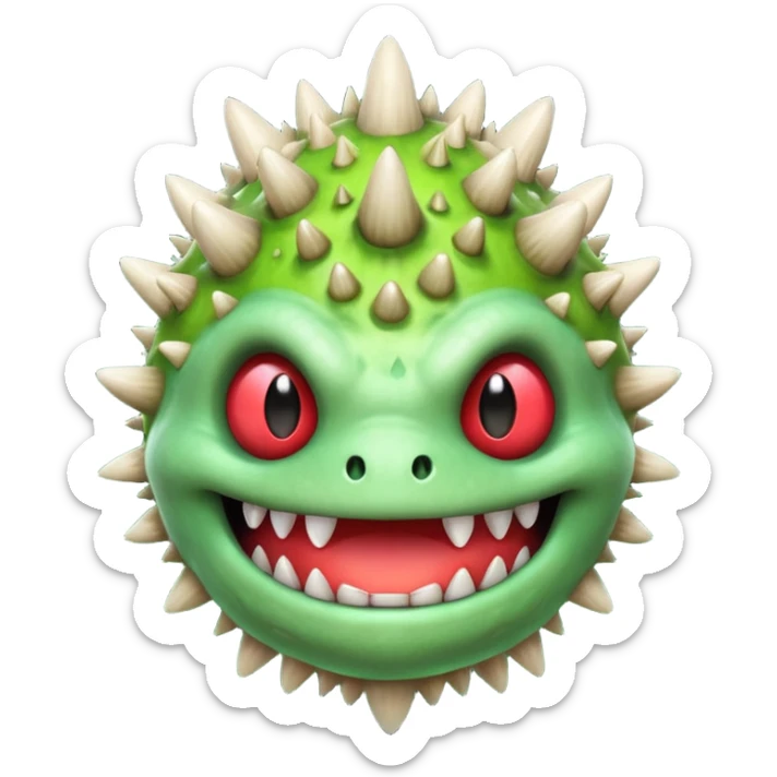 poisonous mushroom monster portrait, head and shoulders only, toxic green glow, scary grin, spiky mushroom head, 3D cartoon, mobile game icon style, clean background, no text, no watermark

 sticker