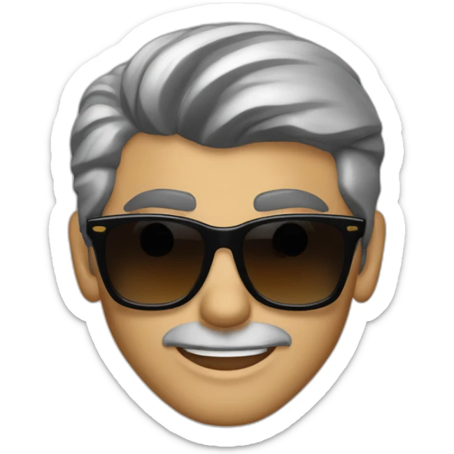 George Clooney wearing a black tshirt, with dark brown hair, a high fade, rayban wayfarer sunglasses sticker