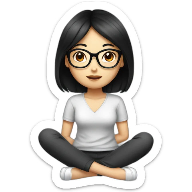 Asian girl with black hair and glasses Cross legged sticker