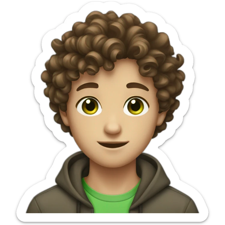 a boy teenager with curly brown hair and green eyes sticker