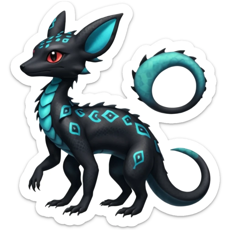 Shiny beautiful gorgeous ethereal Scaley Exotic Salandit-Umbreon-Fakémon-hybrid-creature (full body) sticker