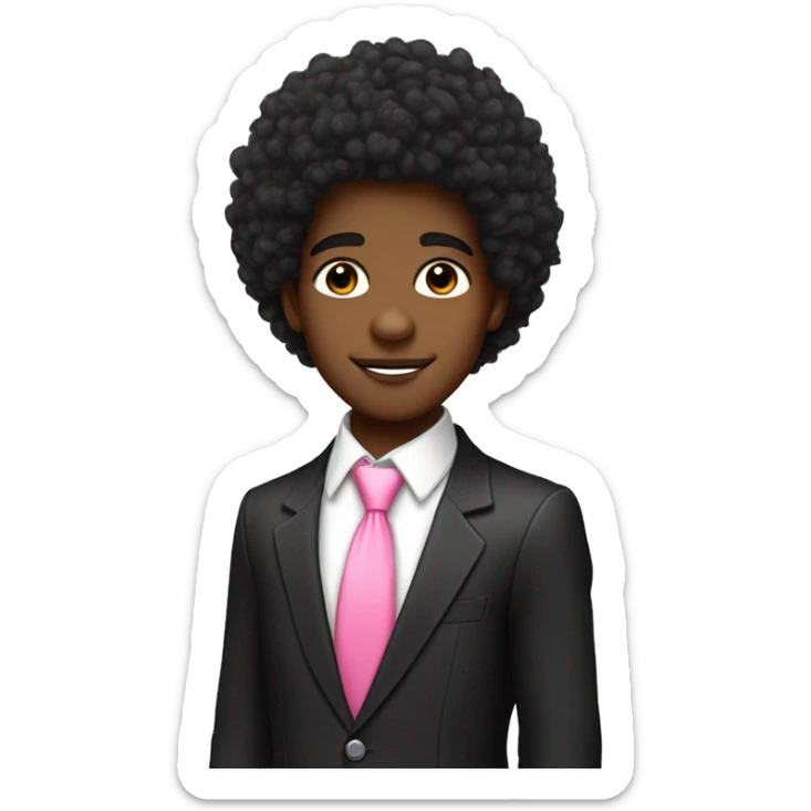 A profile of a cute black twink with an afro mullet in an intricate suit, pink tie and no bead, jawline, beaty mouth, pretty guy sticker