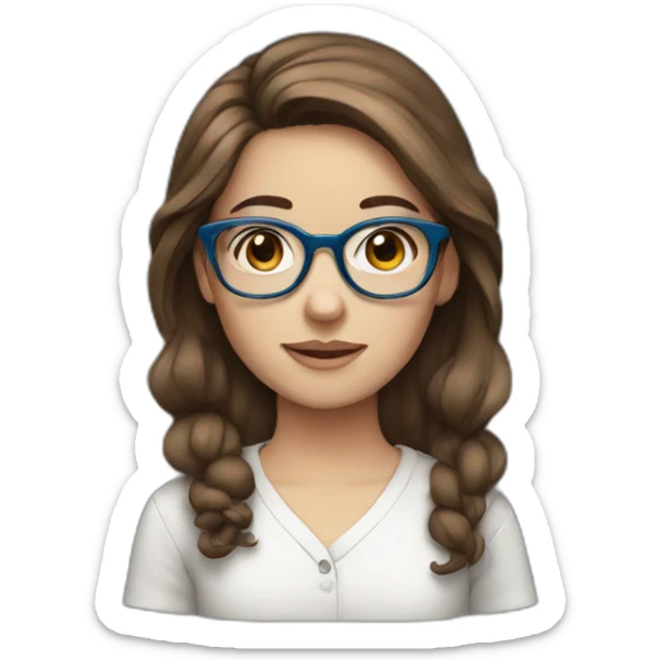 girl with brown hair blue eyes and glasses sticker