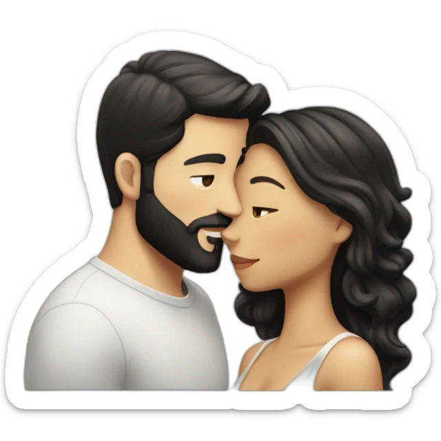 White-man-with-a-smooth-black-hair-cut-fade-and-a-black-beard-kissing-a-white-woman-with-long-brown-waved-hair sticker