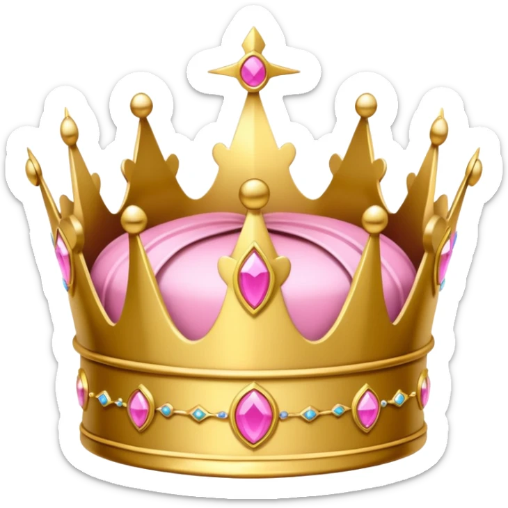 A luxurious golden crown with pink accents and elegant details, a prominent empty space or cutout in the center sticker
