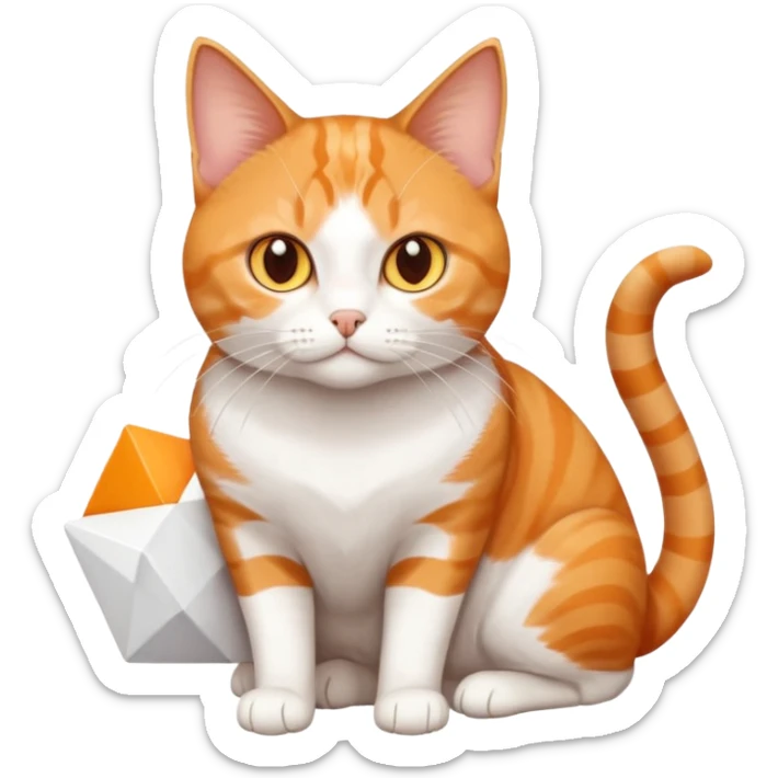 full body orange and white domestic shorthair slim cat with yellow/orange eyes and a white triangle pattern on his face playing sticker