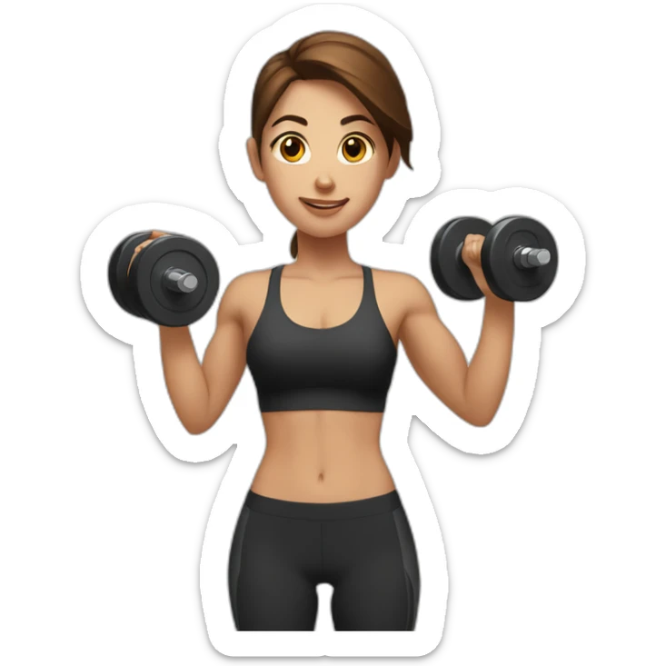 White fitness girl with brown hair with dumbbells in their hands sticker