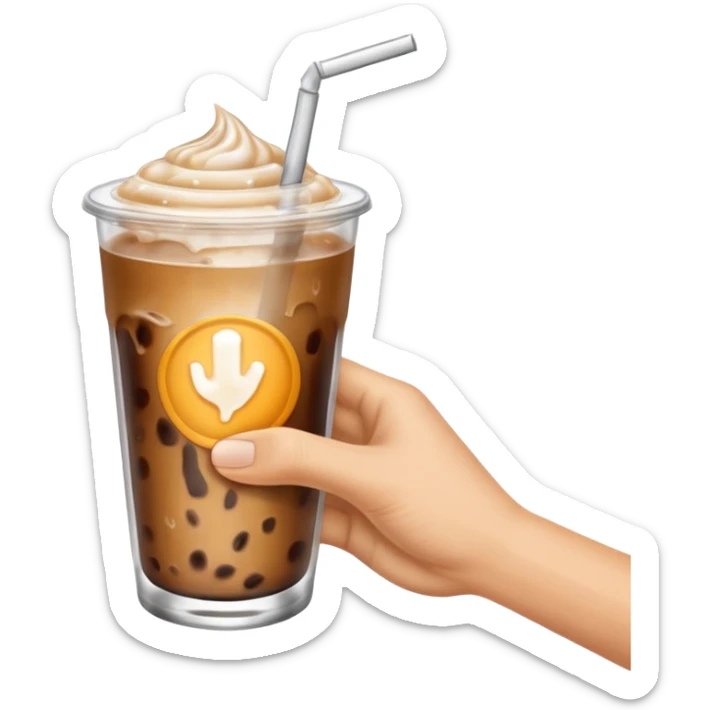 a white hand holding an iced coffee but just the hand and the cup sticker