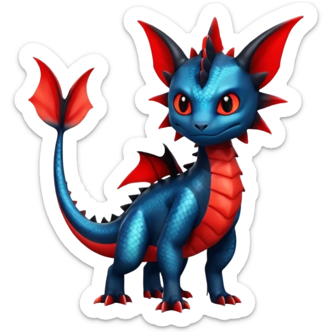 Shiny Red And Black Colorful Litten-Salandit-Vaporeon-Toothless-Fakémon-hybrid-creature (full body)  sticker