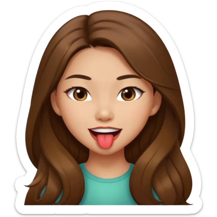 girl with long brown hair light olive skin asian eyes biting lip and winking flirty sticker