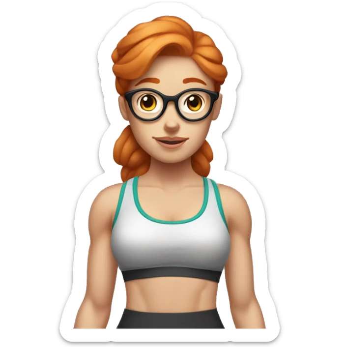 Ginger hair girl with eyeglasses and aesthetic gym outfit lifting dumbbells  sticker