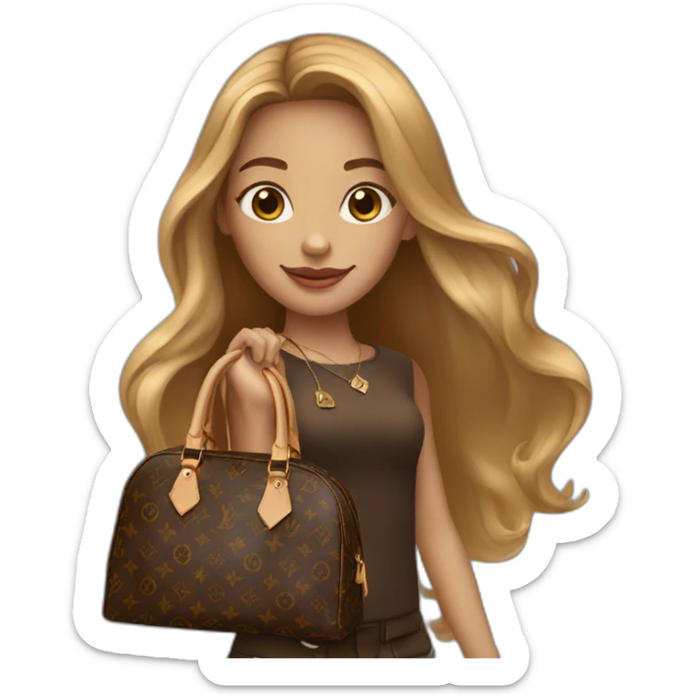 1 girl with light-brown long hair holding louis vuitton bag sticker