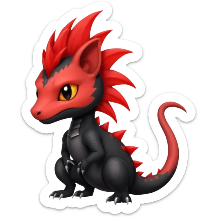 Shiny cool badass Fiery gothic evil black and red salandit-Liten-torracat with a red Mohawk  sticker