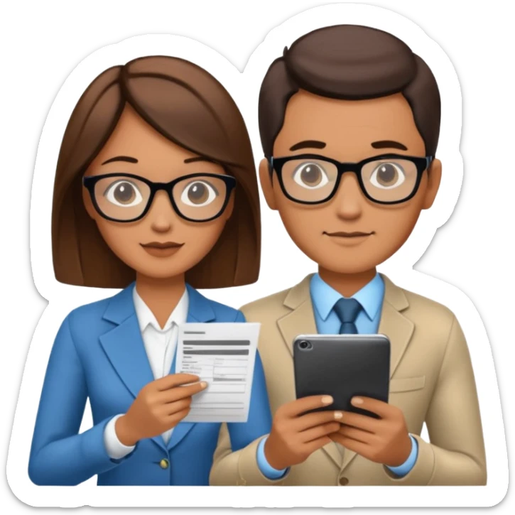 stylish looking husband and wife avatars reviewing their finances together  sticker
