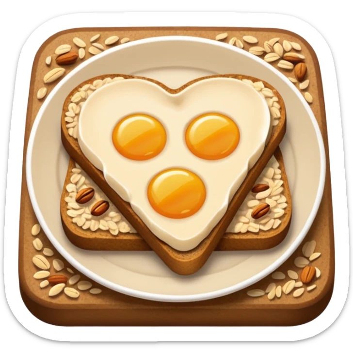 Vegetarian breakfast emoji illustration, flat iOS emoji style, toast, fruits, oatmeal, nuts, milk, no eggs, no meat, no fish, no non-vegetarian food, clean white background.” sticker