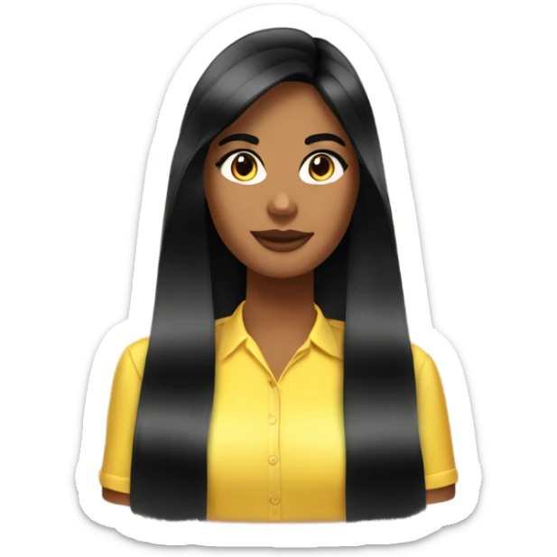 Tanned woman with long black hair dressed in Y2K preppy hair, makeup, and neon attire sticker