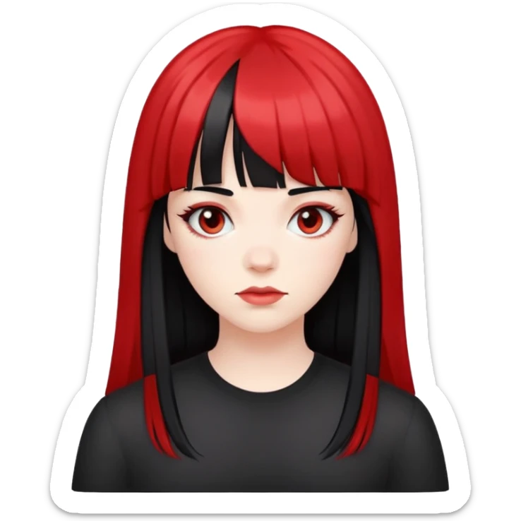 Pale girl with all black hair and bangs, but two strips of red hair on the side sticker