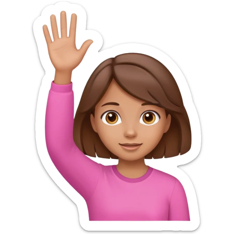 cute tan girl wearing with brown hair wearing a pink shirt waving sticker
