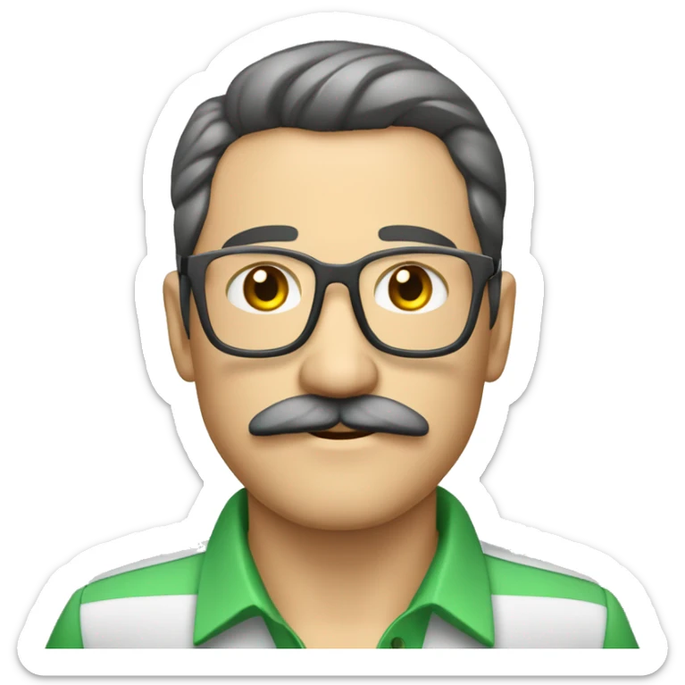señor sin bigote con cabello corto, cabello color gris, camisa blanca de vestir y lentes verdes de aumento  sticker