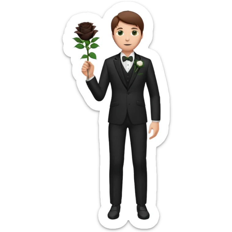 Chico blanco, pelo castaño, ojos verdes, traje boda oscuro y flor solapa , cuerpo entero sticker