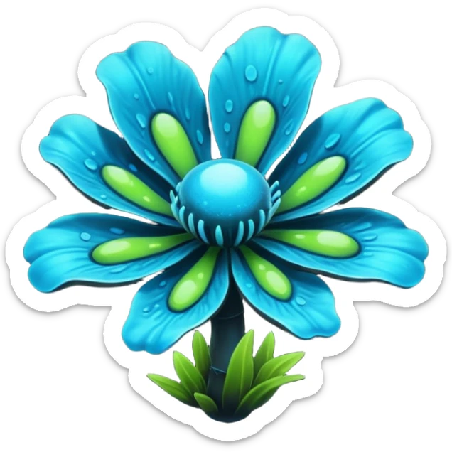 Black and cyan and blue and neon green bioluminescent shiny glowing ET gooey shroomy plenty icky sticky muddy swampy spore flower  sticker