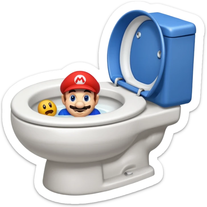 Mario's neck and head only sticking out of the middle of the bowl of a white toilet sticker