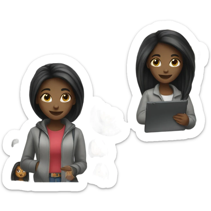 Black girl , long straight hair Student with a iPad  sticker