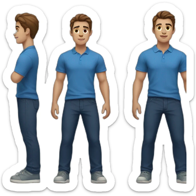 young man with brown hair and brown ogre blue pants and dark blue polo light skin color sticker
