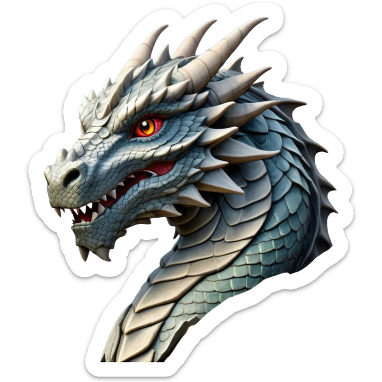 Cinematic Noble Giant Rock Dragon Portrait Emoji, Poised and awe-inspiring, with a massive, rugged form carved from ancient stone, featuring intricately textured scales that resemble weathered granite and basalt, and piercing, stony eyes echoing the strength of timeless mountains; rendered with lifelike detail and earthy natural highlights, high shine, formidable and grounded, styled with an aura of primordial majesty, focused and resolute, soft glowing outline, capturing the essence of an enduring rock titan ready to surge from the screen with ageless power! sticker