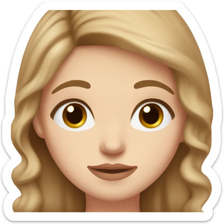 A plump white girl with small almond brown eyes, brown eyebrows and eyelashes, medium length soft brown hair, medium sized nose, medium sized pink lips and pink cheeks. sticker