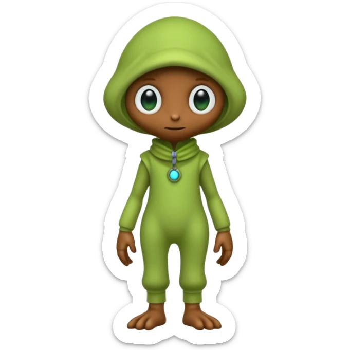 full body cute humanoid peacefull alien furry with 2 legs and eye stalks stands upright and looks intelligent ...wears clothing. not green..looks happy and cudly sticker
