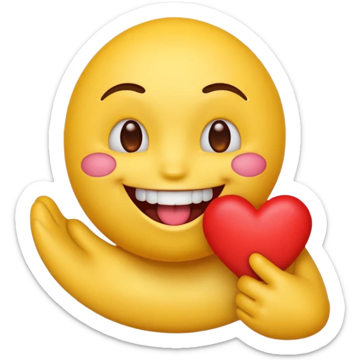 yellow emoji face holding a heart and hes so happy with so happy with teeth and tongue sticker