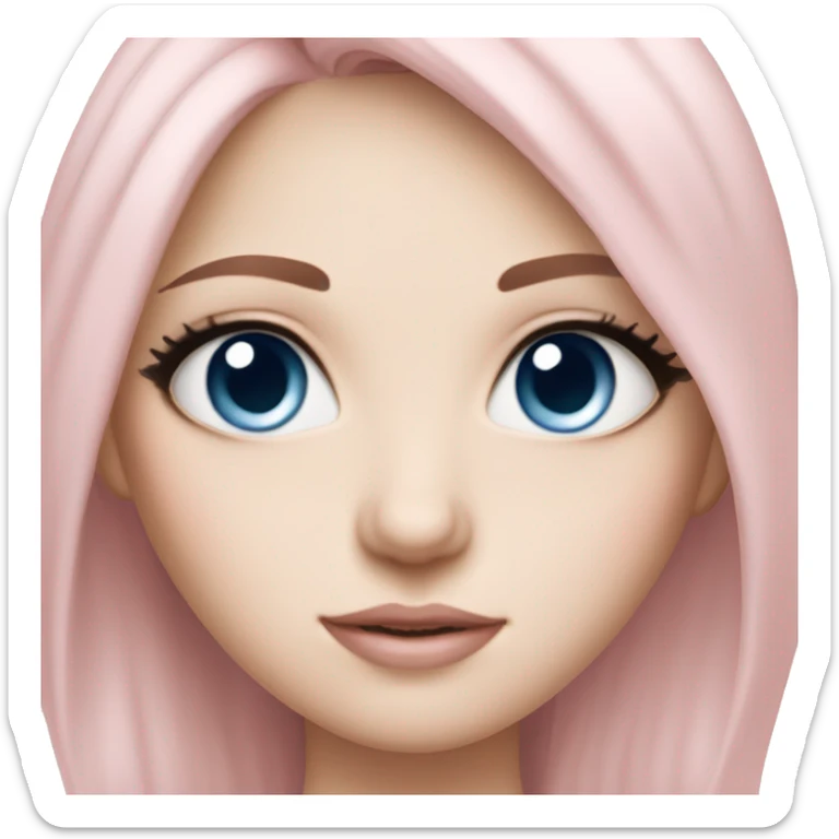 beautiful soft pink girl with fair skin, blue eyes with eyeliner, medium length pale pink hair sticker