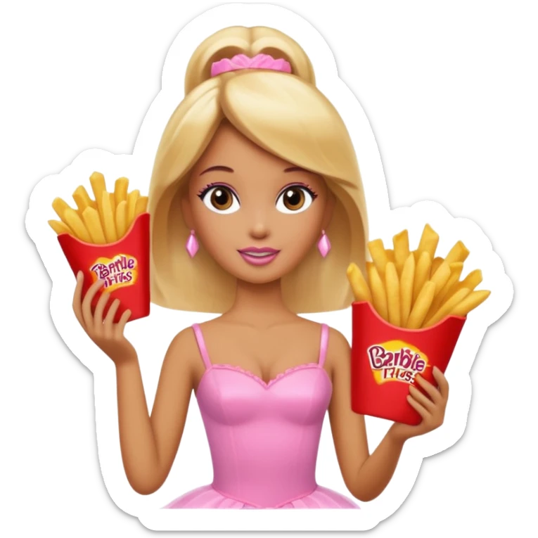 Brown skin blonde hair barbie ballerina holding hot fries chips  sticker