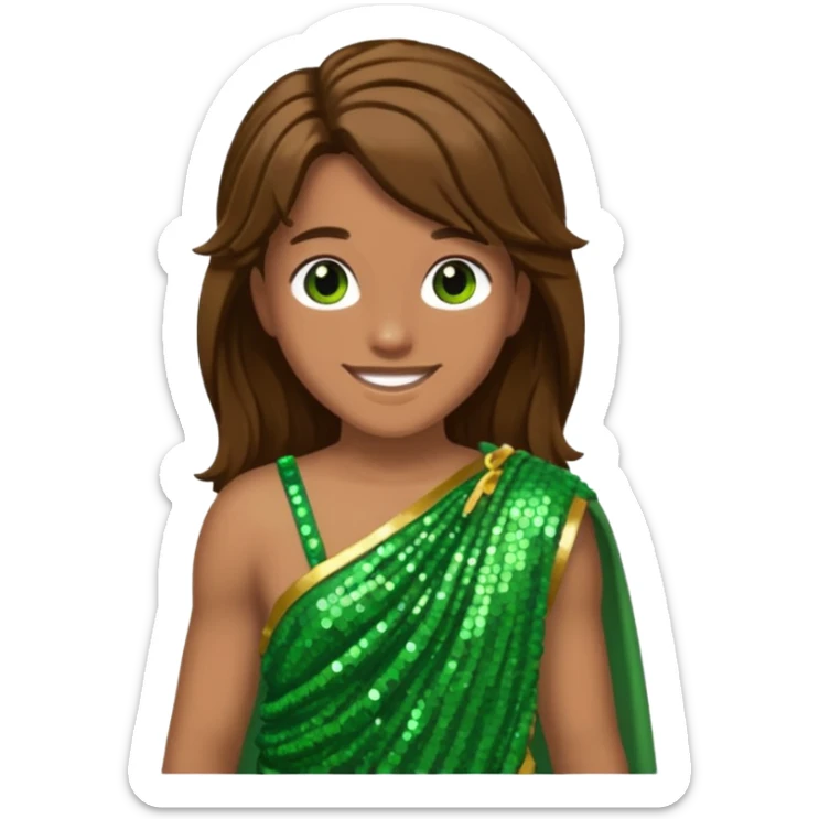 Terra from Roman Deities with long brown hair, green sequin toga sticker