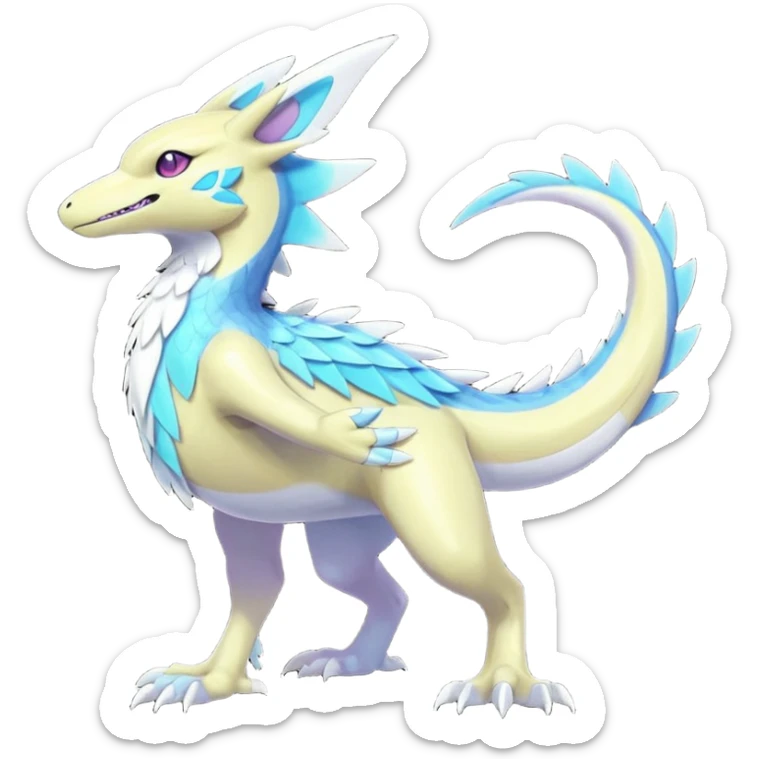 Colorful scaly flurry iridescent shiny bioluminescent translucent luminescent neon pastel bright pale Latios-Sergal-Vernid-Silvally-Renamon-Zeraora-Bastet-Fakémon-hybrid-fusion-creature, full body sticker